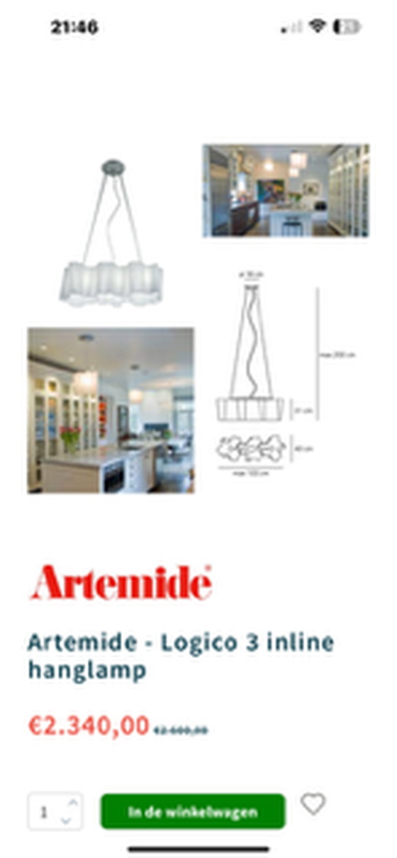 Image 1 of Artemide Lamp Logico 3 inline hanglamp