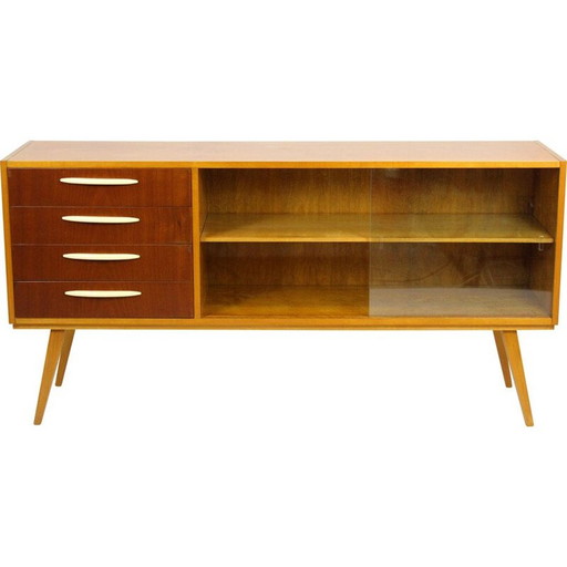 Vintage berken en mahonie dressoir, Tsjechoslowakije 1960