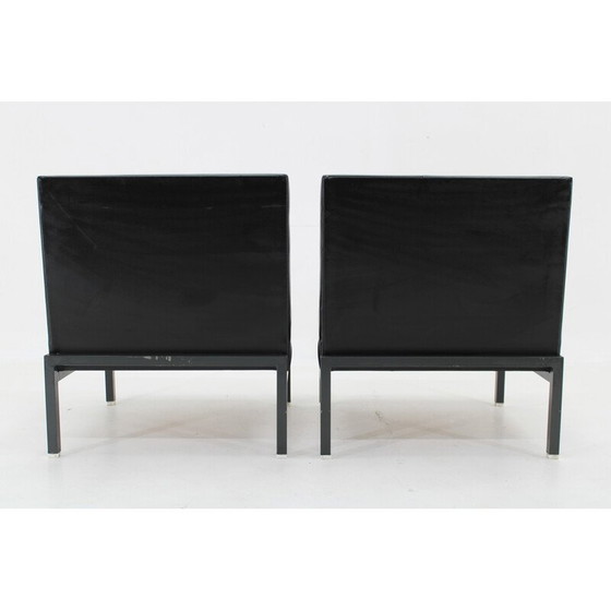 Image 1 of Paar vintage fauteuils in imitatieleer en gelakt ijzer, Tsjecho-Slowakije 1970