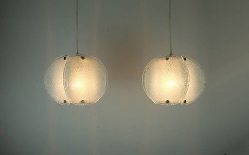 Mid century modern 2-lichts ijsglas PENDANT LAMP 1960-70s