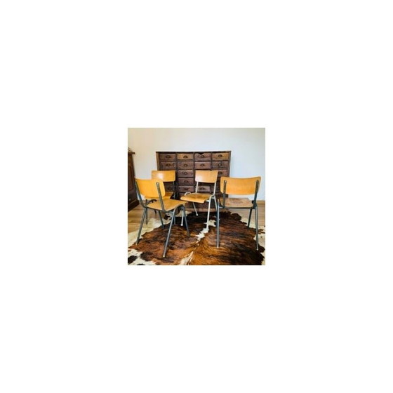 Image 1 of Set van 4 vintage houten en metalen stoelen