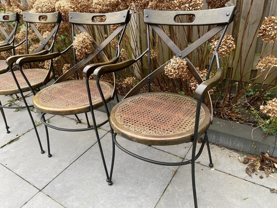 Image 1 of 6 Vintage Industriële Metaal/Houten Webbing Kruisstoelen 