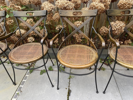 Image 1 of 6 Vintage Industriële Metaal/Houten Webbing Kruisstoelen 