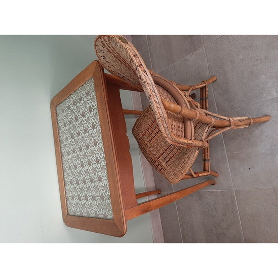 Image 1 of Vintage houten bijzettafel met glazen blad, 1920