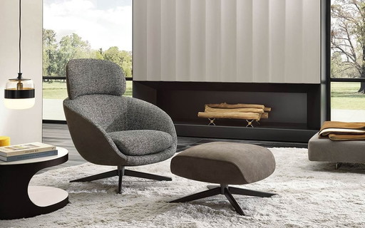 Minotti Russel Arm / Lounge Chair + Ottoman / Hocker 