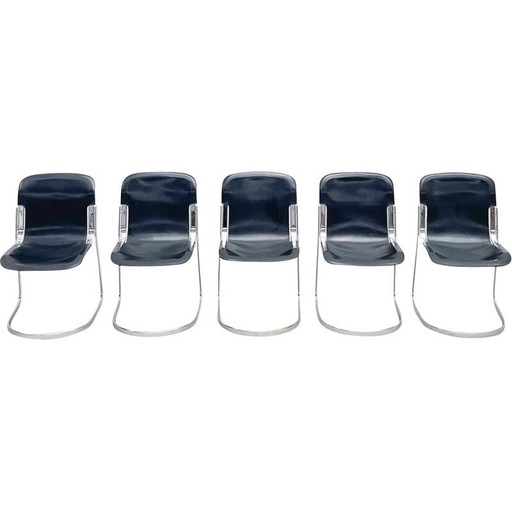 Set van 5 vintage leren en stalen eetkamerstoelen voor Cidue, Italië 1970
