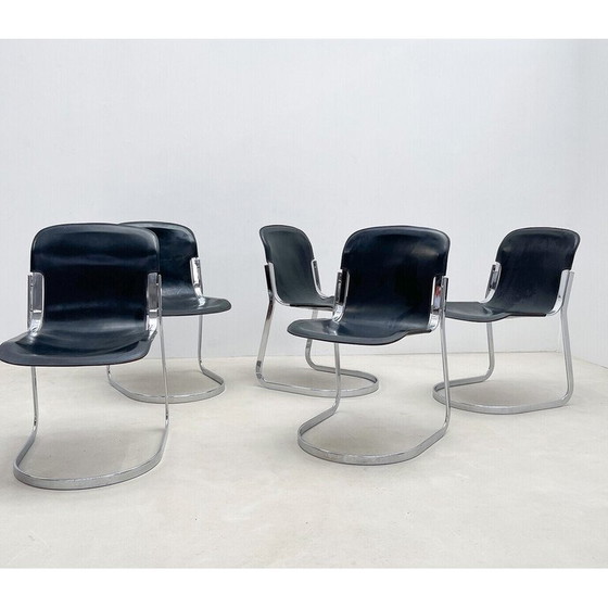 Image 1 of Set van 5 vintage leren en stalen eetkamerstoelen voor Cidue, Italië 1970