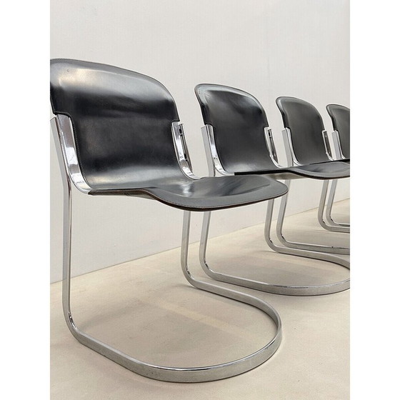 Image 1 of Set van 5 vintage leren en stalen eetkamerstoelen voor Cidue, Italië 1970