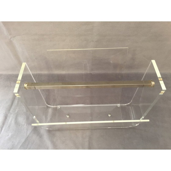 Image 1 of Vintage "Omega" tijdschriftenrek in plexiglas en laition van David Lange voor Roche Bobois, 1970