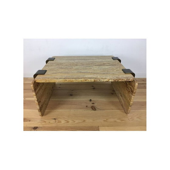 Image 1 of Vintage gele travertin salontafel, 1970