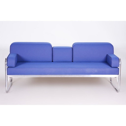 Vintage blauwe Bauhaus bank, jaren 1930