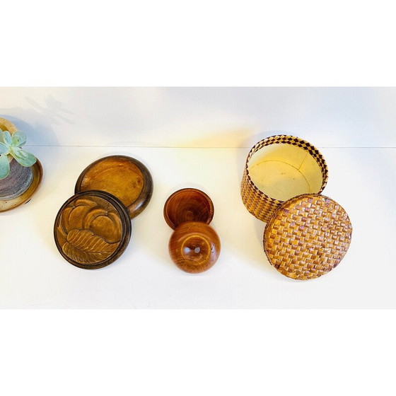 Image 1 of Set van 3 vintage dozen van hout en stro, 1930