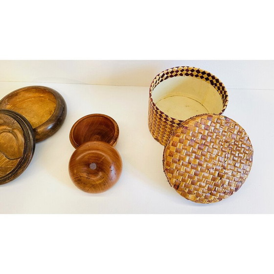 Image 1 of Set van 3 vintage dozen van hout en stro, 1930