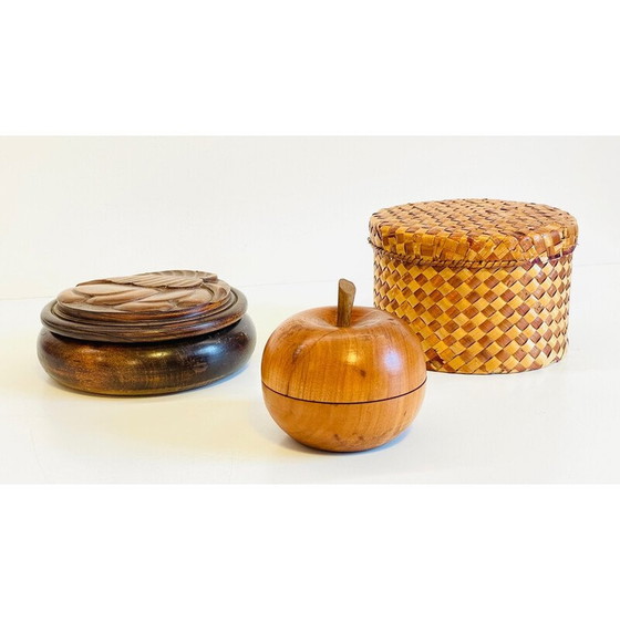 Image 1 of Set van 3 vintage dozen van hout en stro, 1930
