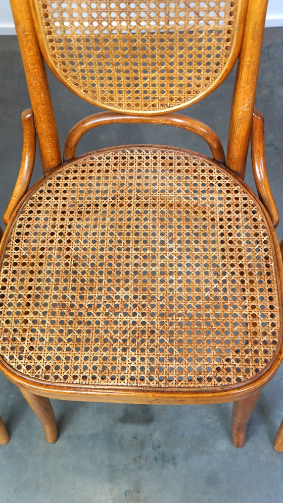 Image 1 of 6 x hoge vintage lichtbruine bentwood Thonet stoel model “lange Jan/ Long John”