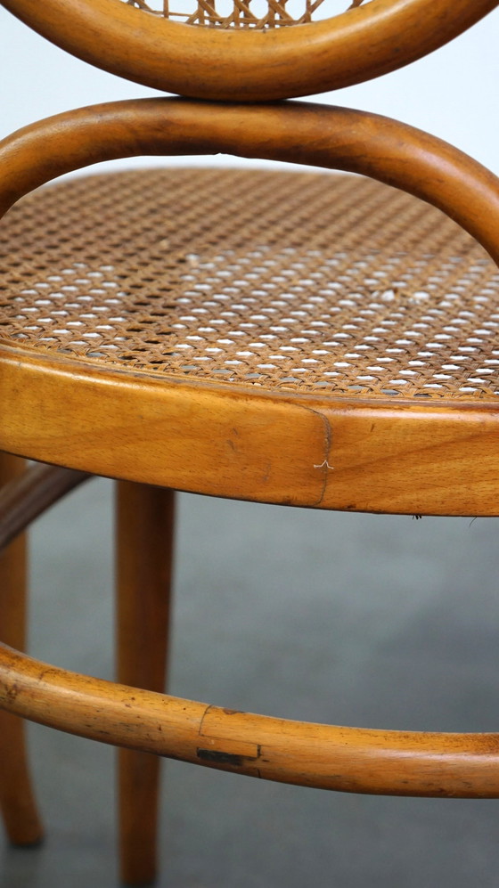 Image 1 of 6 x hoge vintage lichtbruine bentwood Thonet stoel model “lange Jan/ Long John”