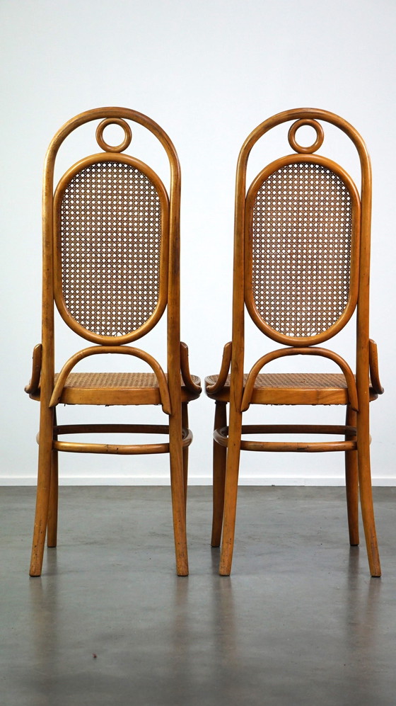 Image 1 of 6 x hoge vintage lichtbruine bentwood Thonet stoel model “lange Jan/ Long John”