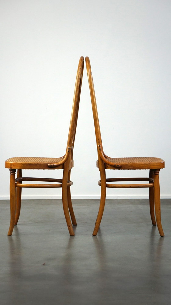 Image 1 of 6 x hoge vintage lichtbruine bentwood Thonet stoel model “lange Jan/ Long John”