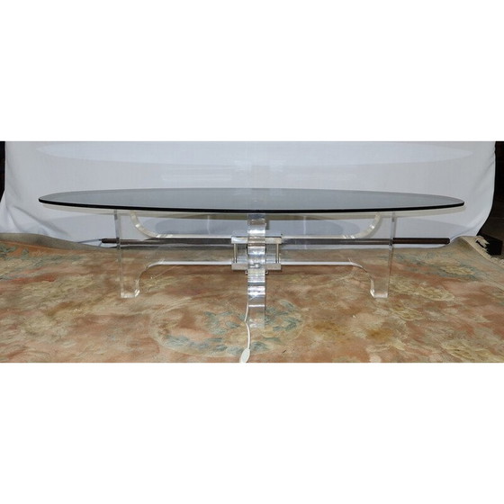 Image 1 of Vintage salontafel in luciet en grijs rookglas van Philippe Jean, 1970