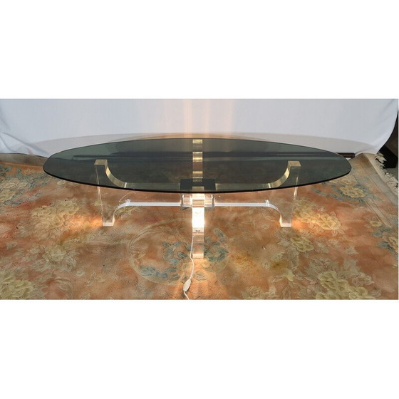 Image 1 of Vintage salontafel in luciet en grijs rookglas van Philippe Jean, 1970