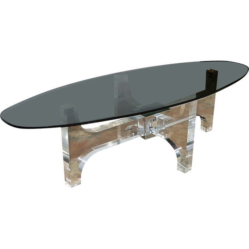 Vintage salontafel in luciet en grijs rookglas van Philippe Jean, 1970