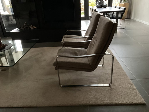 Rolf Bendz Fauteuil 568 Hse Frame In Edelstaal Armleuningen Leder, Romp Rug Leder , Zitting Stof 