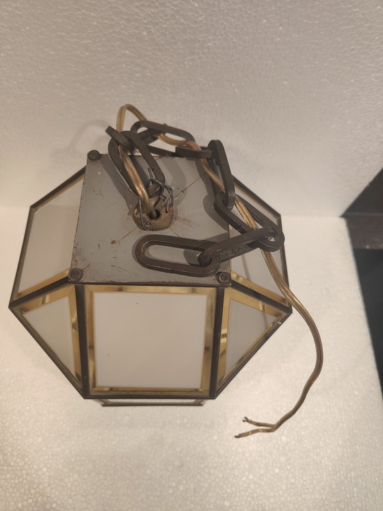 Image 1 of Italiaanse Hanglamp Van Messing En Geslepen Glas, Jaren 60