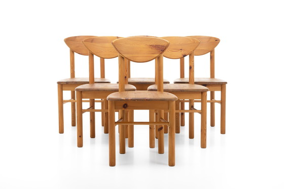 Image 1 of Set van 6 Vintage grenen eetkamerstoelen, jaren 70