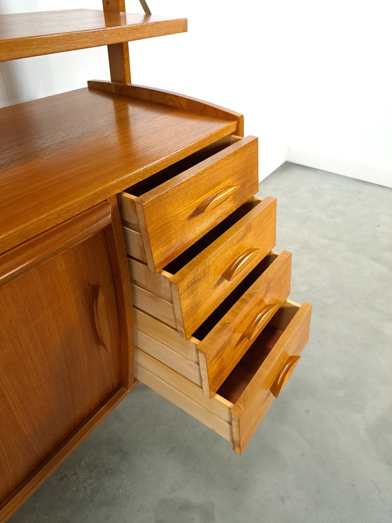 Image 1 of Scandinavisch Teak Wandmeubel Met Planken, Lade En Bureau