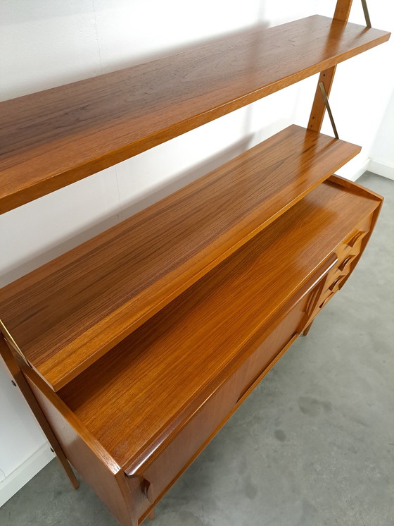 Image 1 of Scandinavisch Teak Wandmeubel Met Planken, Lade En Bureau