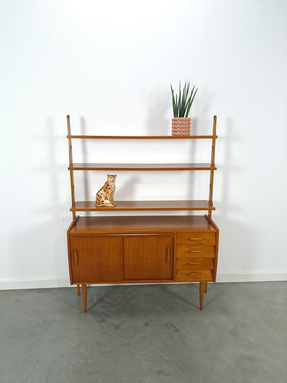 Image 1 of Scandinavisch Teak Wandmeubel Met Planken, Lade En Bureau