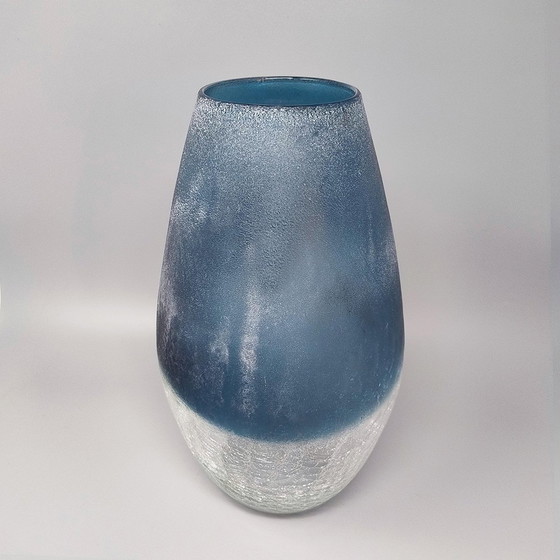 Image 1 of 1970S Verbazingwekkende blauwe vaas van Arte Vetro in mat glas. Gemaakt in Italië