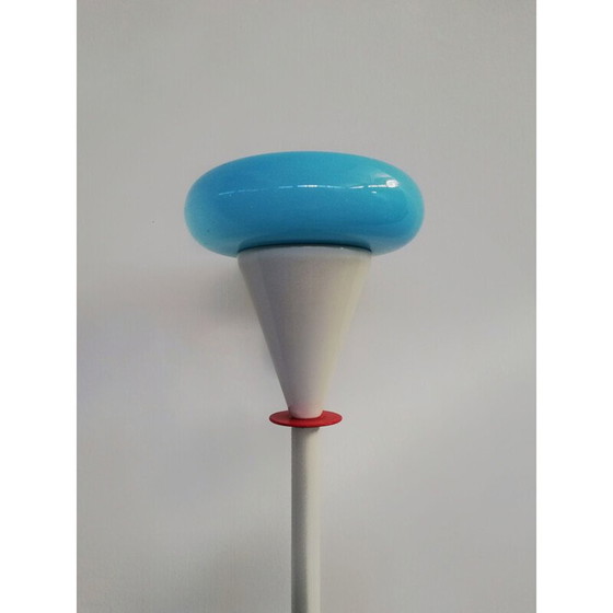 Image 1 of Vintage vloerlamp met geometrische vormen en dunne witte metalen structuur, 1980