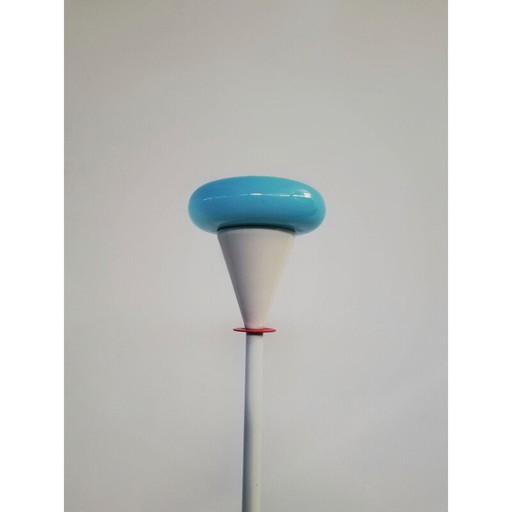 Vintage vloerlamp met geometrische vormen en dunne witte metalen structuur, 1980