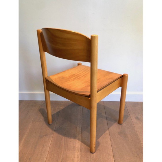 Image 1 of Set van 6 vintage stapelstoelen van sparrenhout en thermogevormd hout van Karl Kilpper, Duitsland 1970