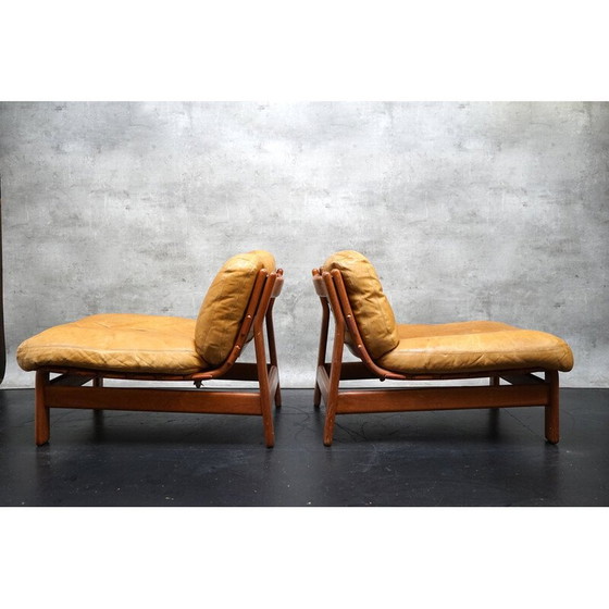 Image 1 of Paar vintage fauteuils in teakhout en cognac leer, 1960