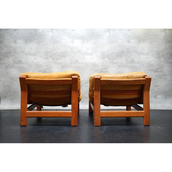 Image 1 of Paar vintage fauteuils in teakhout en cognac leer, 1960