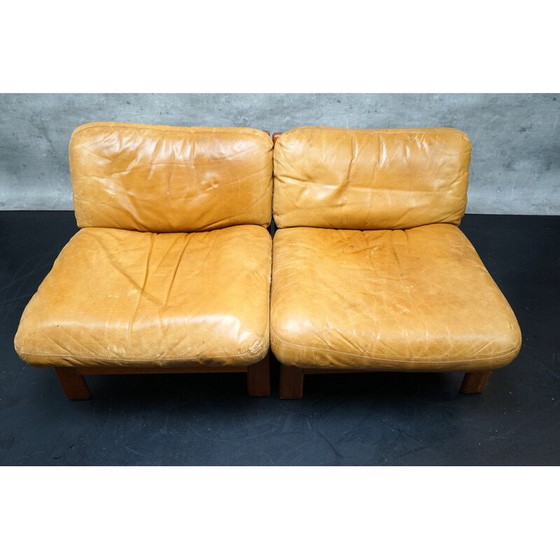 Image 1 of Paar vintage fauteuils in teakhout en cognac leer, 1960