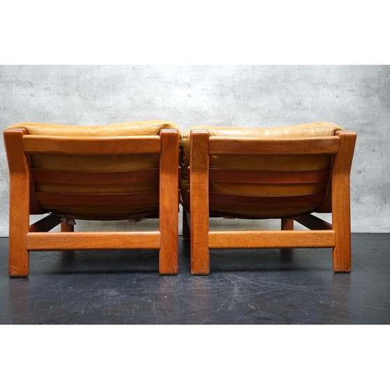 Image 1 of Paar vintage fauteuils in teakhout en cognac leer, 1960
