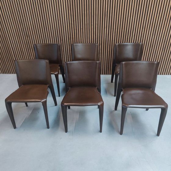 Image 1 of Cassina Cab Stoel In Bruin Leder 6 Stuks