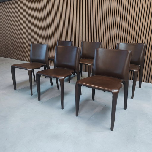 Cassina Cab Stoel In Bruin Leder 6 Stuks