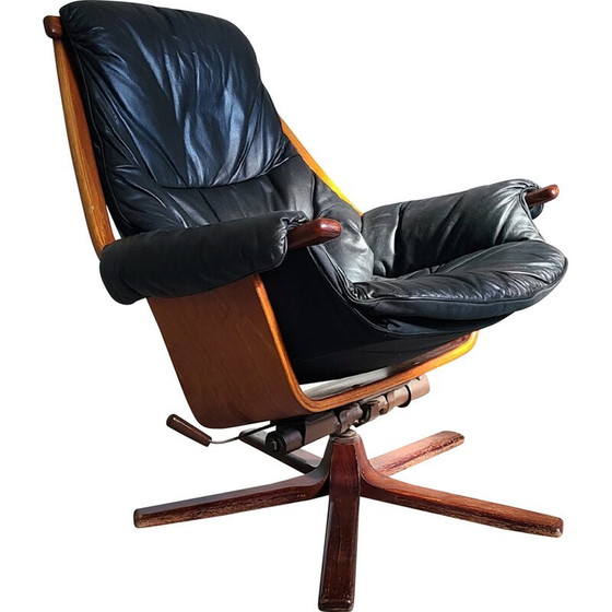 Image 1 of Vintage teakhouten en lederen fauteuil voor Göte Møbler, Zweden 1970