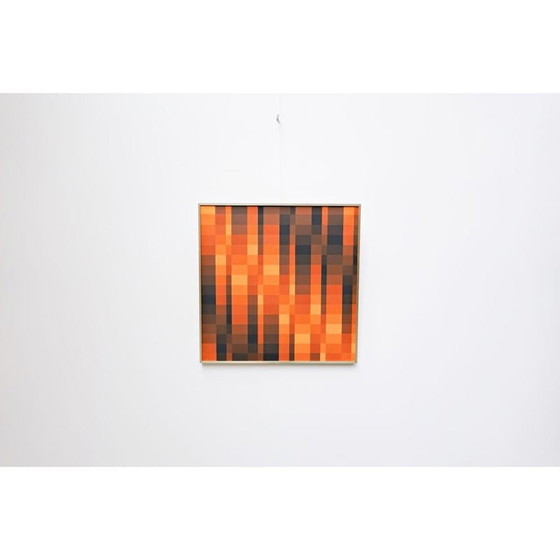 Image 1 of Olieverf op doek vintage "Geometrische compositie met bruine tinten" door Georges Vaxelaire, 1975