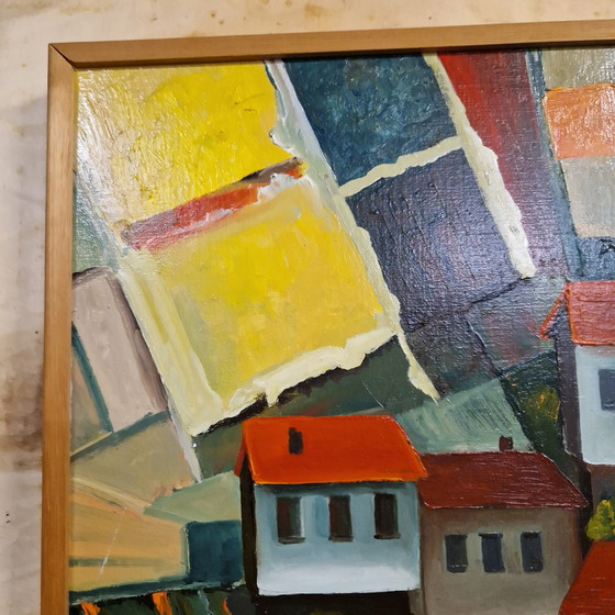 Image 1 of 70'S Abstract Olieverf Schilderij Gesigneerd