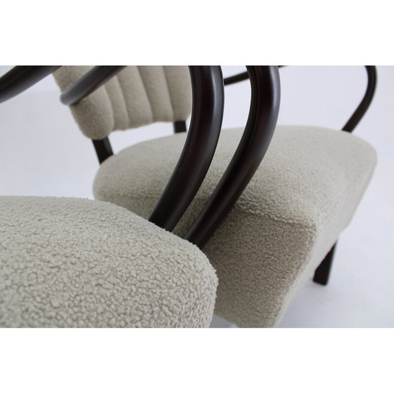 Image 1 of Paar vintage H-237 fauteuils in hout en Boucle stof van Jindrich Halabala, Tsjecho-Slowakije 1930