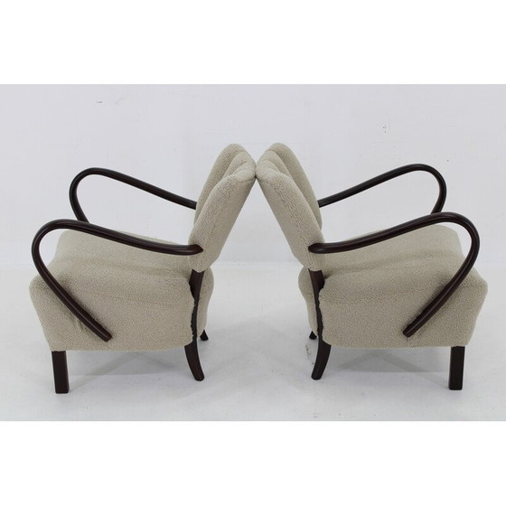 Image 1 of Paar vintage H-237 fauteuils in hout en Boucle stof van Jindrich Halabala, Tsjecho-Slowakije 1930