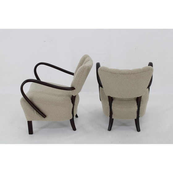 Image 1 of Paar vintage H-237 fauteuils in hout en Boucle stof van Jindrich Halabala, Tsjecho-Slowakije 1930