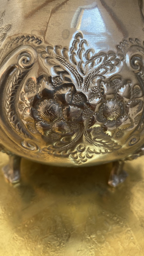 Image 1 of Authentieke Marokkaanse Handgemaakte Verzilverde Theepot Uit Fez (Jaren ’70)