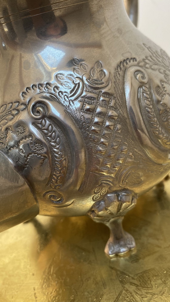 Image 1 of Authentieke Marokkaanse Handgemaakte Verzilverde Theepot Uit Fez (Jaren ’70)