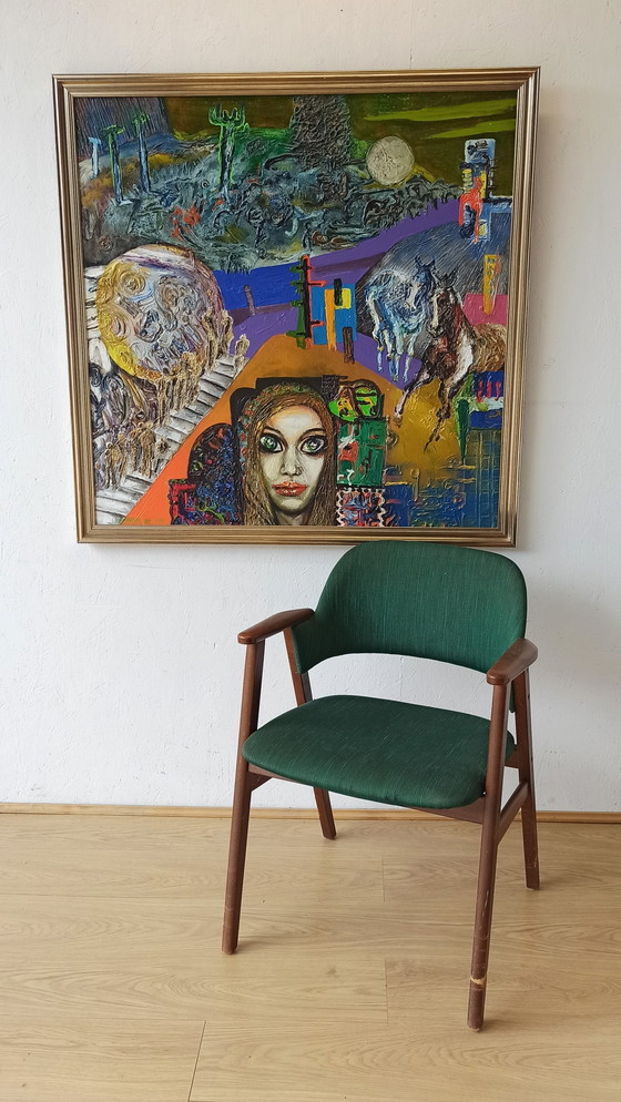 Image 1 of Barbara Urszula Piwarska - Unieke grote olieverf op vintage canvas